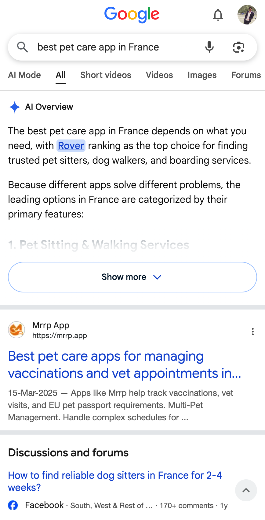 Google AI search visibility result